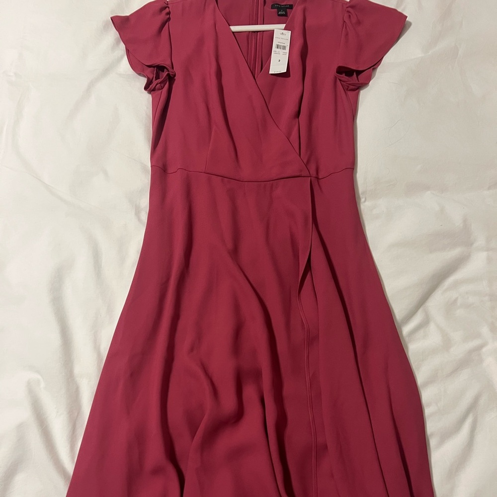 Ann Taylor Pink Flutter Sleeve Midi Dress